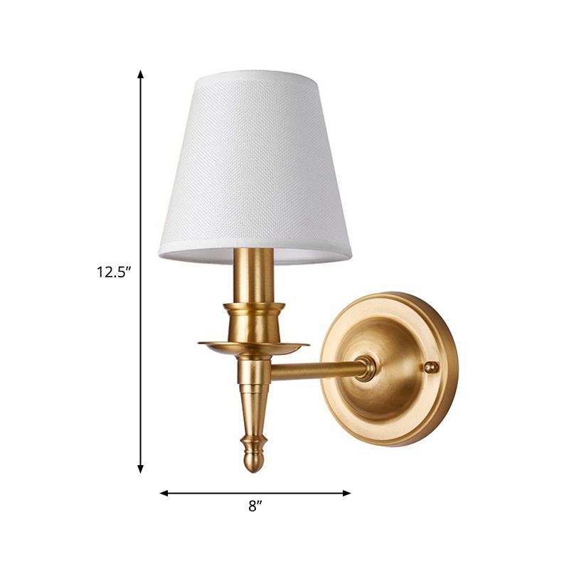 Country Conical Wall Light Single-Bulb Fabric Wall Lighting Ideas with Candle Design in Gold