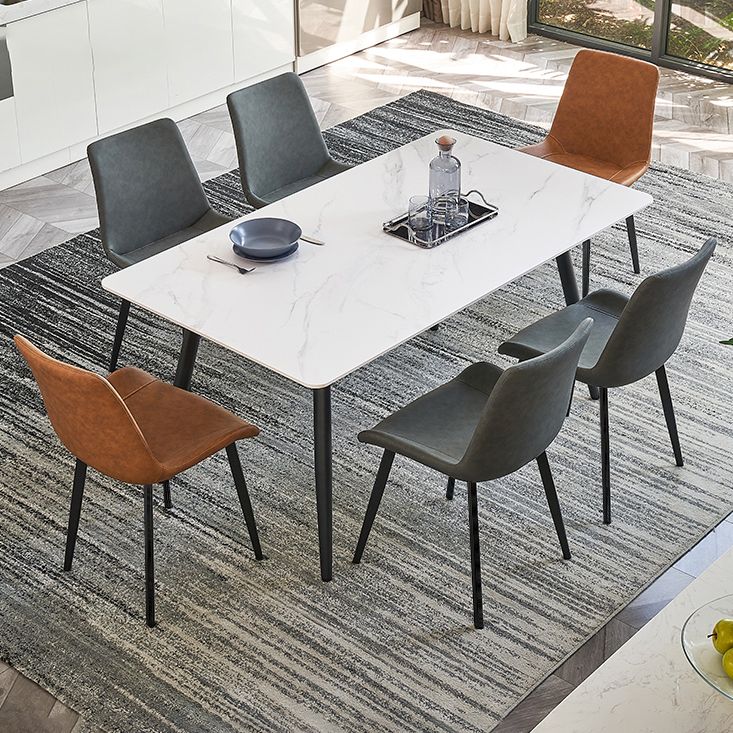 White Rectangle Stone Top Dining Site Table Industrial 4-foot Steel Table