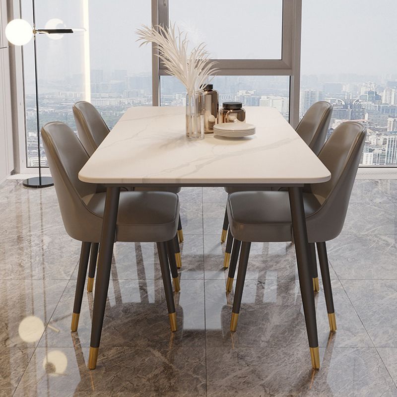 Rectangle Black Base Dining Table Modern Stone Table for Living Room