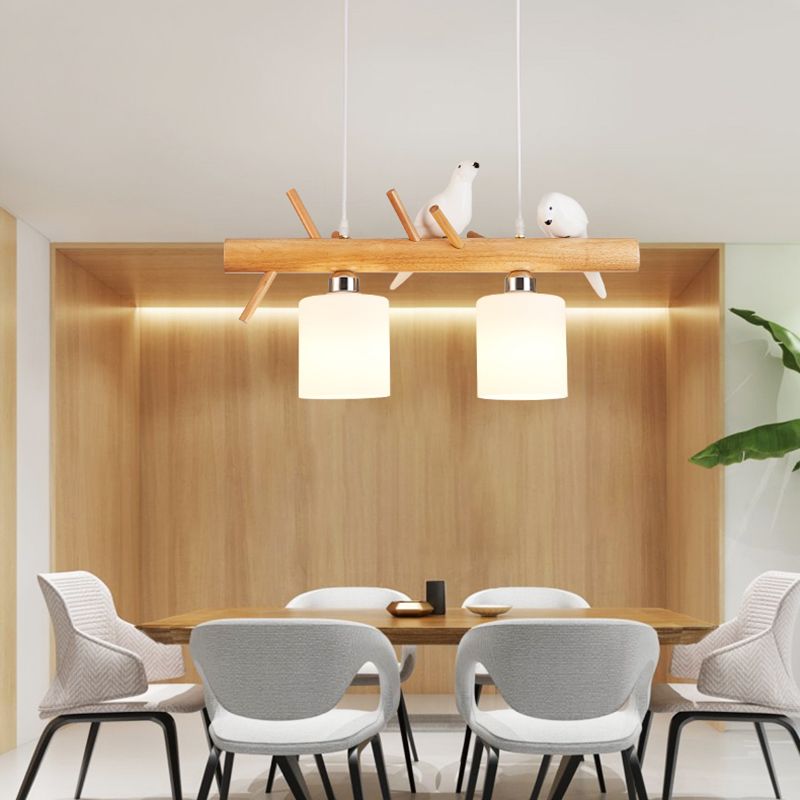 Luz de la isla colgante de cilindro de estilo moderno lámparas colgantes de vidrio blanco