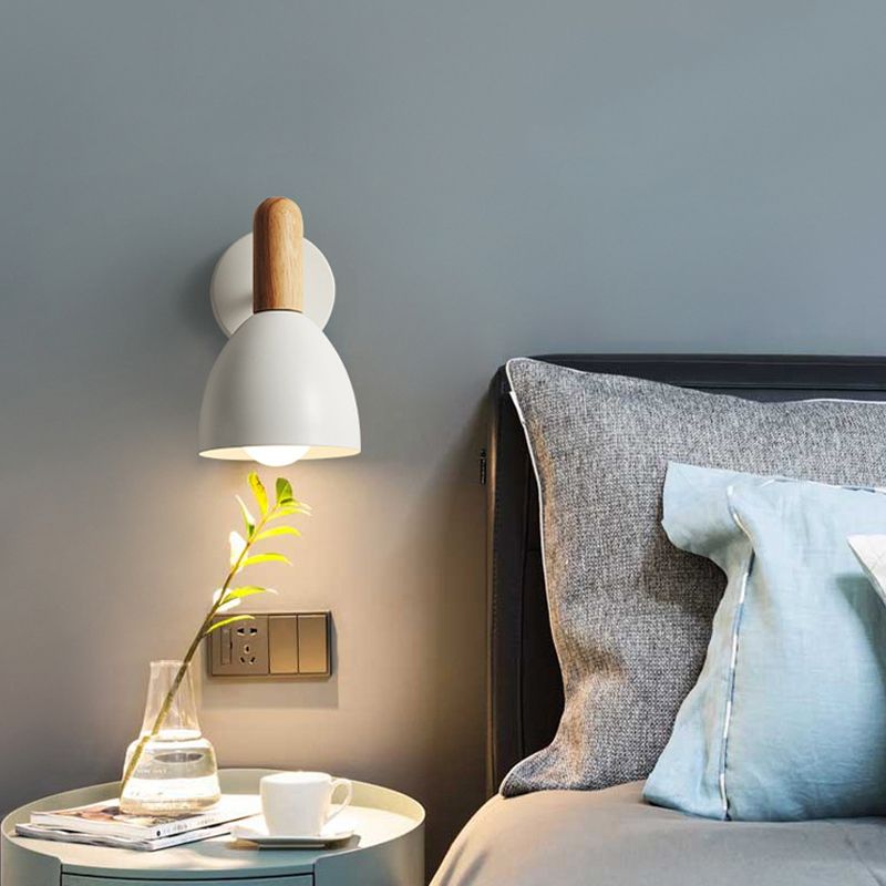Single Modern Black/White/Grey Wall Mounted Sconce Wooden Shaded Wall Light