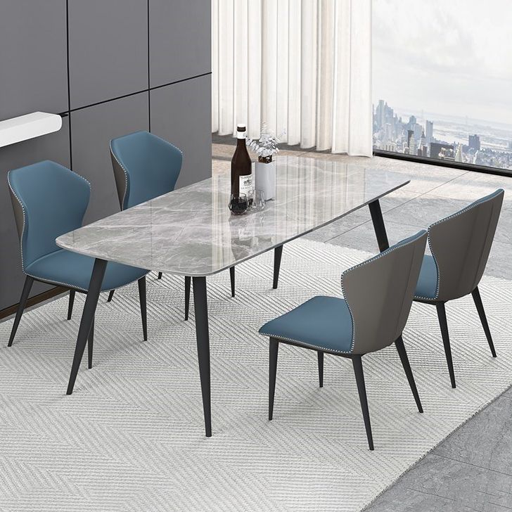 Rectangle Grey Tone Dining Table Sintered Stone Table Simplicity with 4 Legs