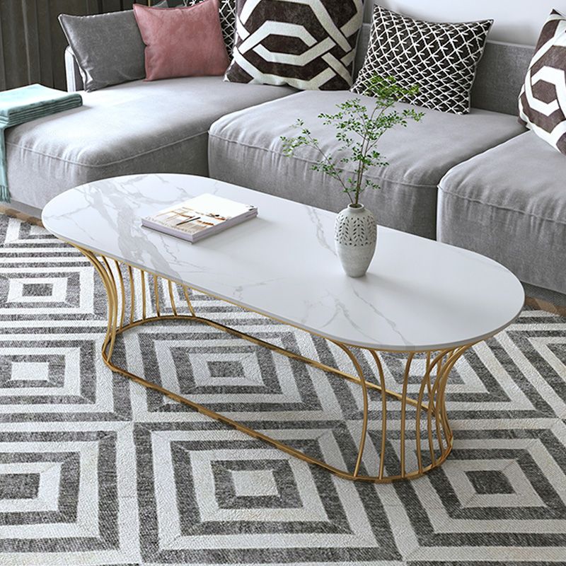 Glam 17.7" H Oval Slate Coffee Table Metal Frame Cocktail Table