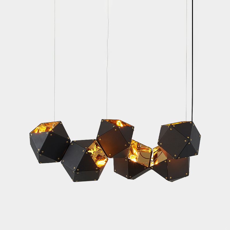 Contemporary Iron Kitchen Island Ceiling Light Geometric Island Hanging Light in Black