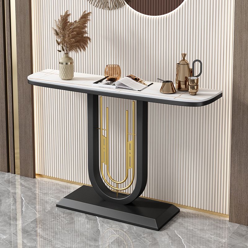 Half Moon Console Table Antique Finish Console Sofa Table in Stone