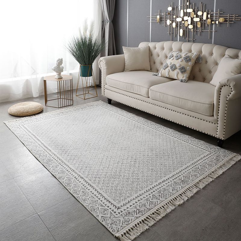Bohemian Medallion Print Carpet Polyester Fringe Area Rug Pet Friendly Indoor Carpet for Living Room