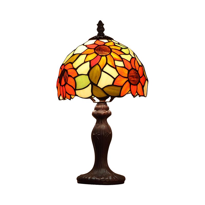 Lampada notturna a forma di cupola a 1 tavolo da girasole in vetro a vetro a vetro luce in marrone scuro