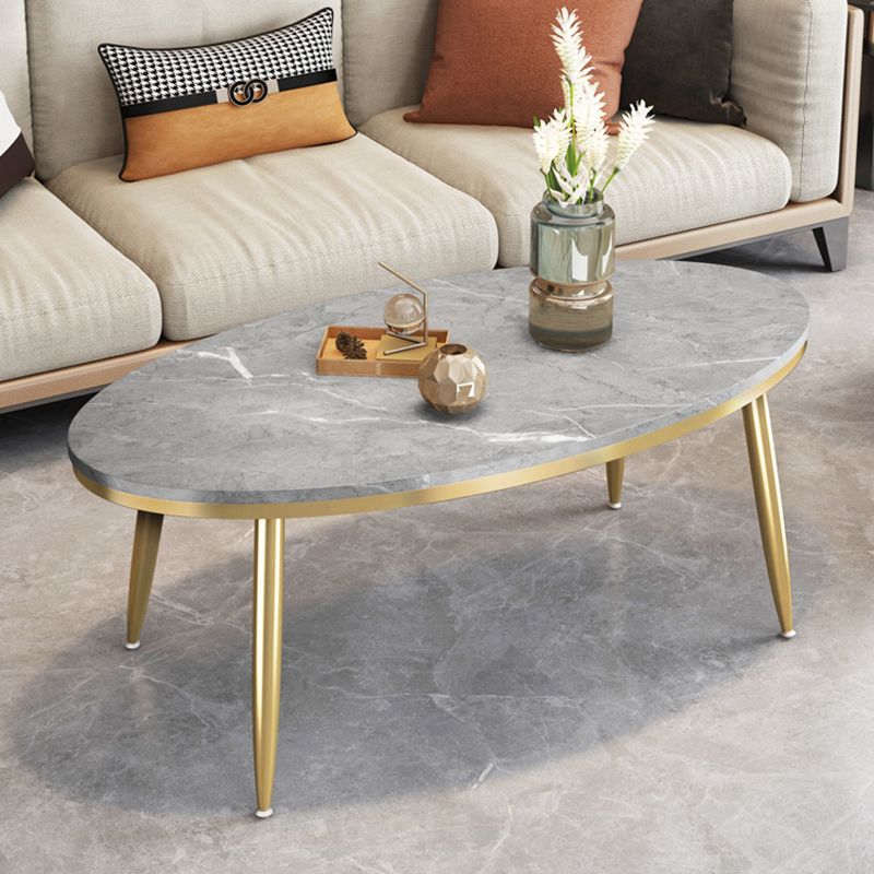 4 Legs Oval Cocktail Table Stone Top 1 Single Coffee Table with Gold/Black Legs