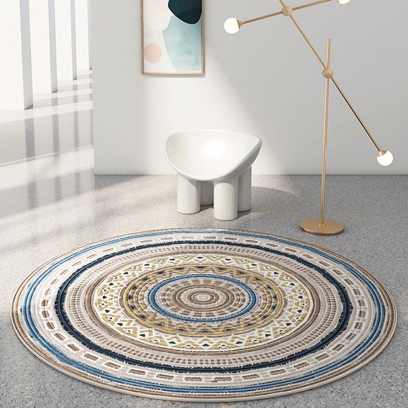 Round Rug Polyester Area Carpet Non-Slip Backing Indoor Rug for Home Decoration