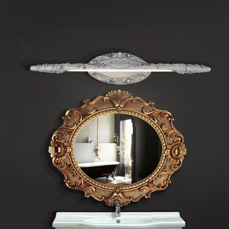 19.5"/23.5"/26" Wide Silver Elongated Vanity Light Fixture Classic Metal LED Bathroom Sconce Lamp, White/Warm Light