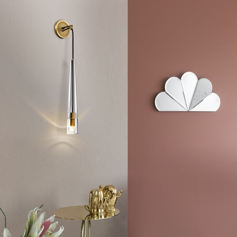 Minimalistische konische/Taschenlampen -Schattenwandlampe 13 "/26" H 1 Kopf klares Kristallleuchten in Gold in Gold