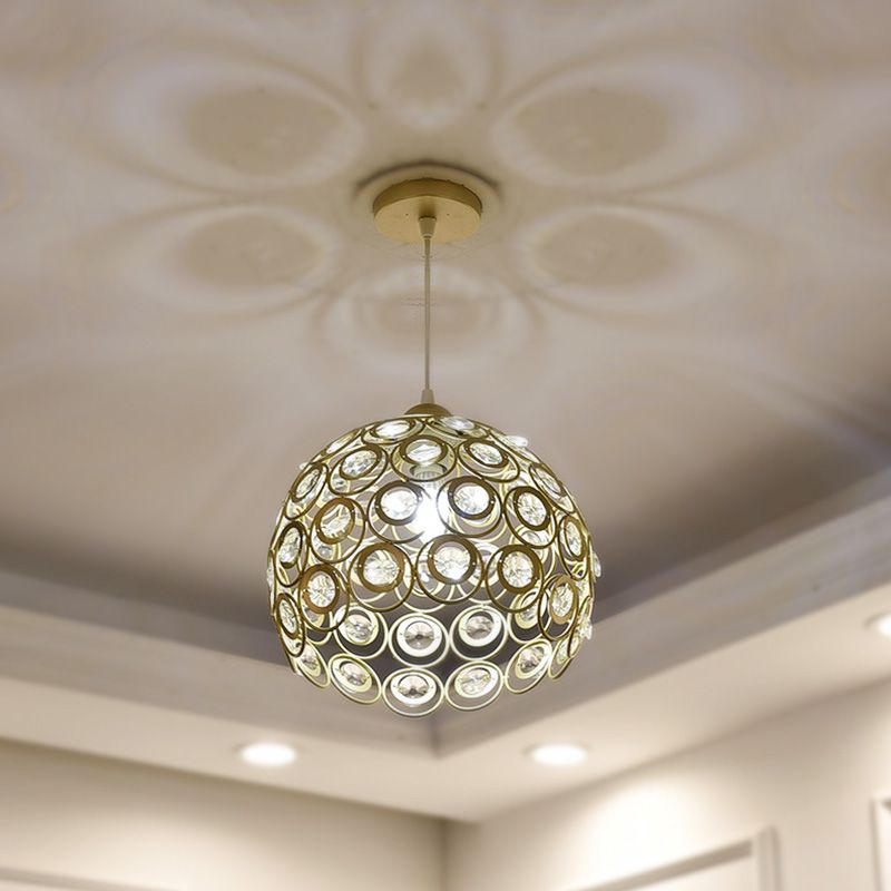 Gold Hollowed-out Pendant Light Fixture Modern 1-Light Crystal Hanging Lamp