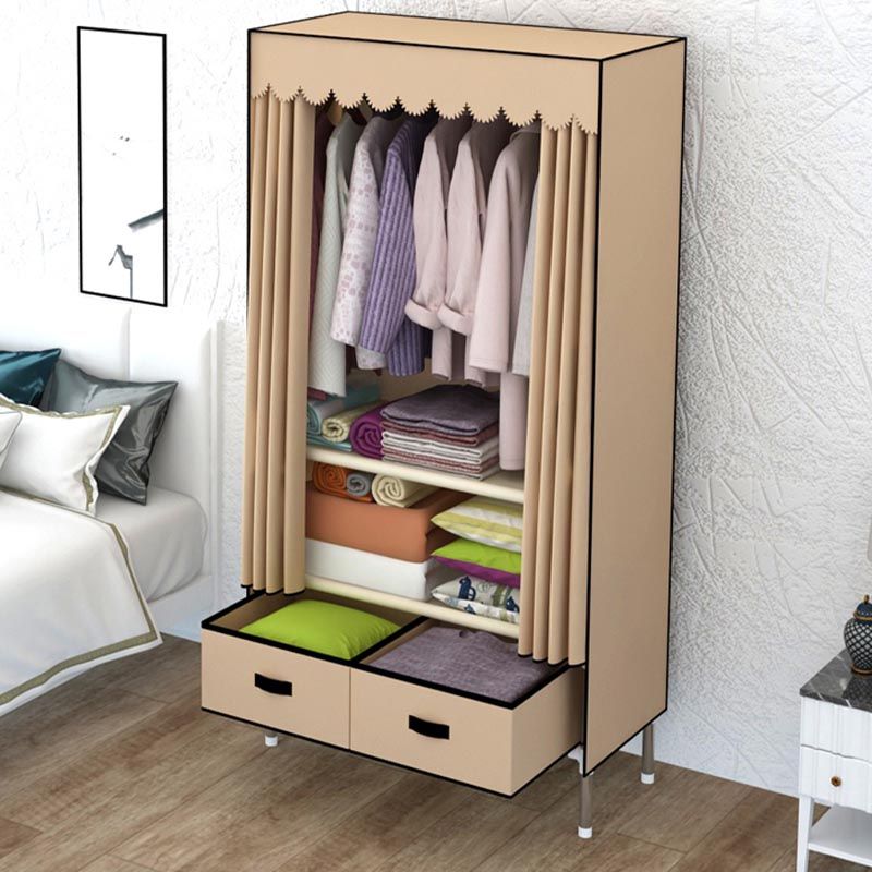 Silver Metal Frame Wardrobe Cabinet Contemporary Home Wardrobe with Drawers