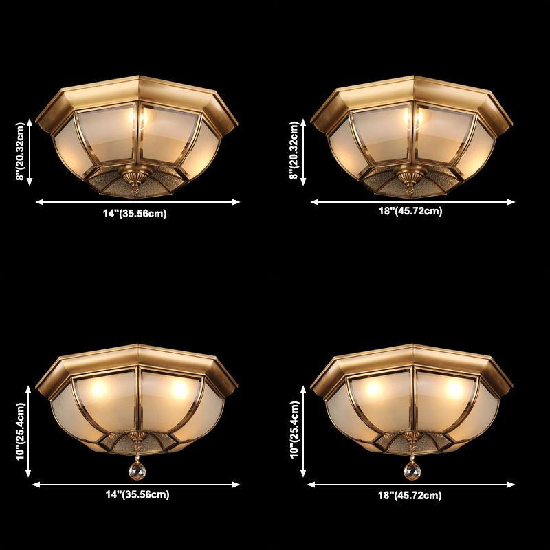 Flush Mount Ceiling Light Vintage Style Shaded Glass Flush Ceiling Light in Brass