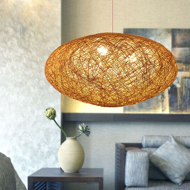 Modernismo Weave Corgante de iluminación Cordera 1 Luz colgante de bombilla en madera para el comedor