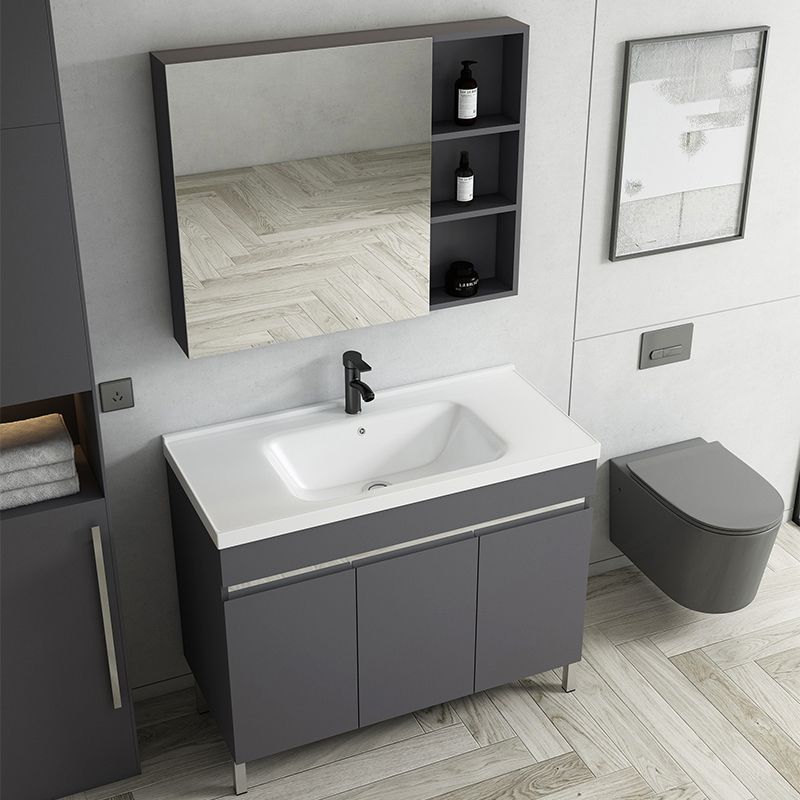 Gray Metal Vanity Sink Modern Free-standing Standard Space Saver Vanity