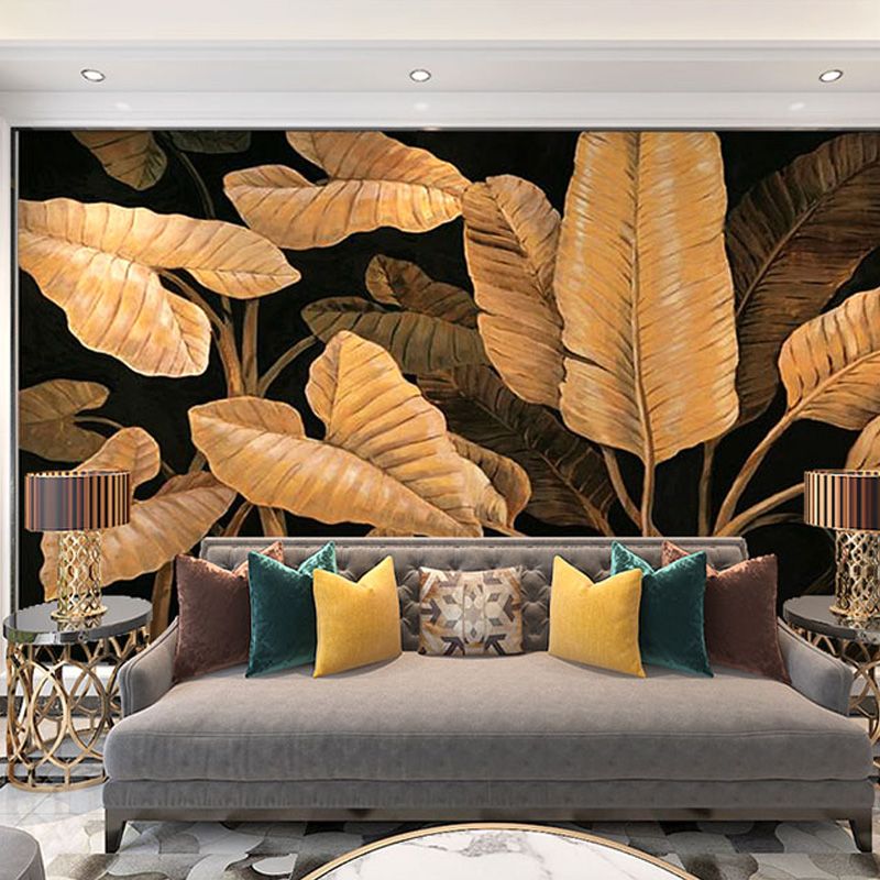 Warm Yellow Banana Leaf Mural Wallpaper for Home Decoration, Non-Woven Material
