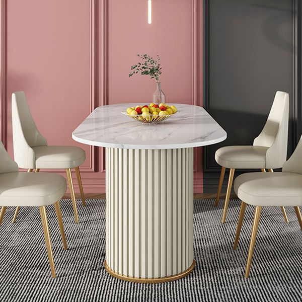 Modern Sintered Stone Oval Table Dining Table with White/Orange Double Pedestal