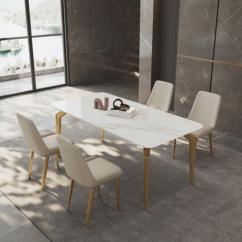Glam Dining Table Set 1/5/7 Pcs Sintered Stone and Metal Dining Table with Armless Chairs