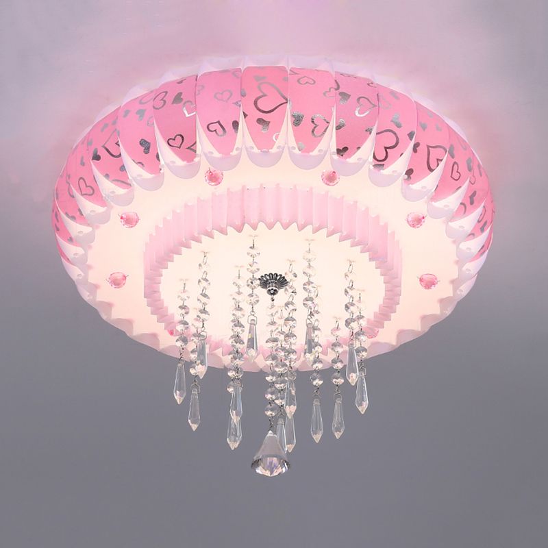 LED Clear Crystal Flush Monte Modernismo Pink Finish Drum Shade Living Room Massimale Flush