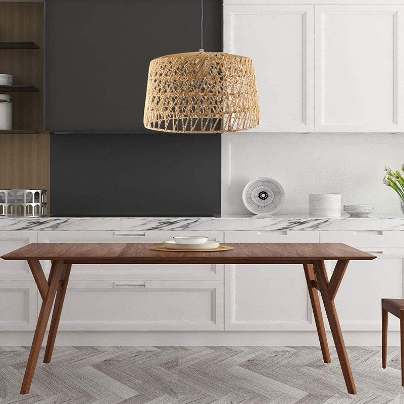 1-Light Hemp Rope Drum Hanging Light Hand Knitting Creative Bedroom Suspension Lamp in Beige