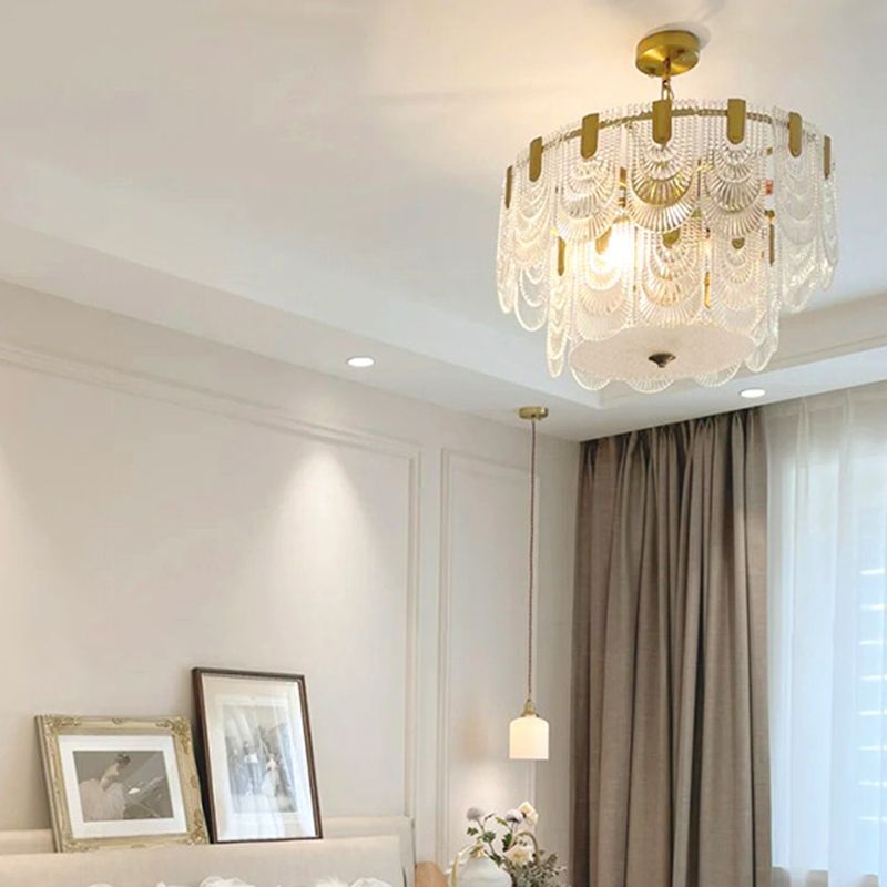 Contemporary Metal Pendant Light with Glass Shade for Living Room
