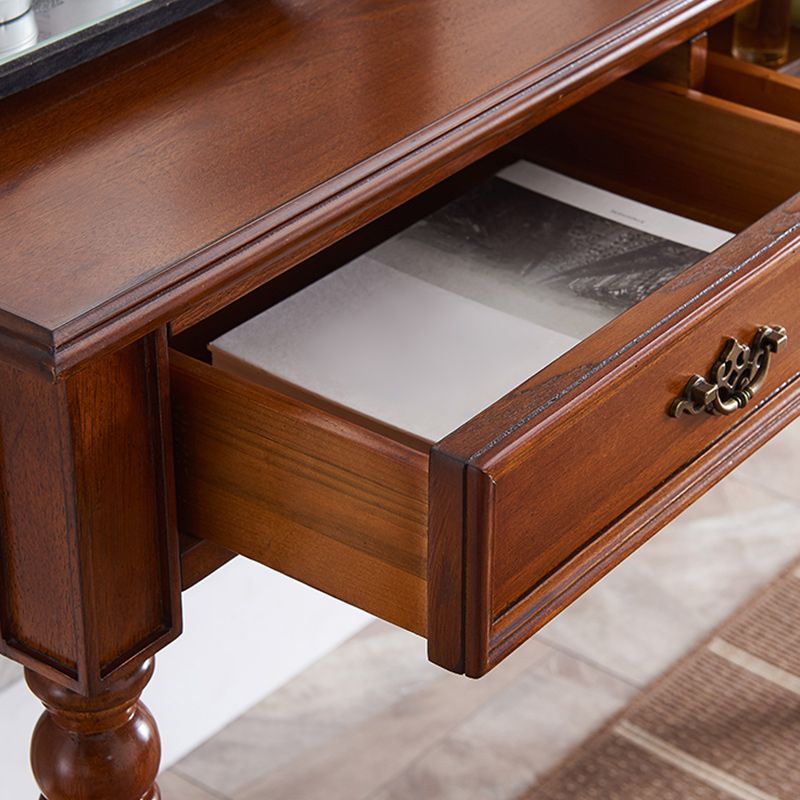 Solid Wood Vanity Desk, 2 Drawers With Mirror & Padded Stool, 29.92" H