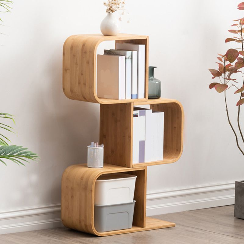 Natural Geometric Bookcase Contemporary Open Back Bamboo Shelf