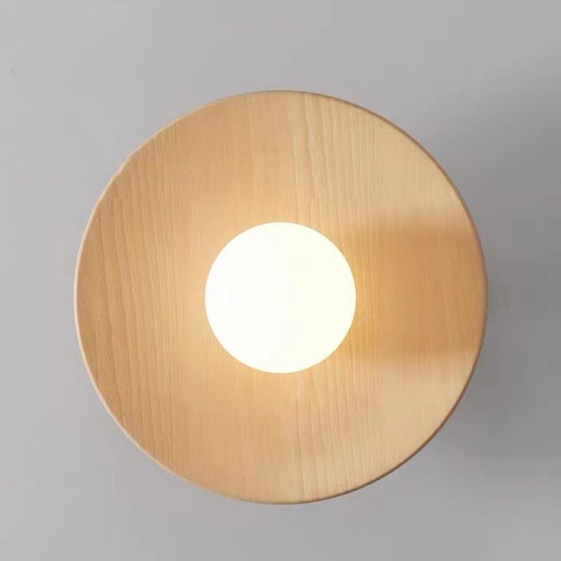 1-Light Ceiling Light Wooden Ceiling Mount Light with Glass Shade for Bedroom
