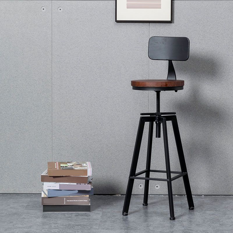 Industrial Style Wood Top Barstool Adjustable Bar Stool for Living Room
