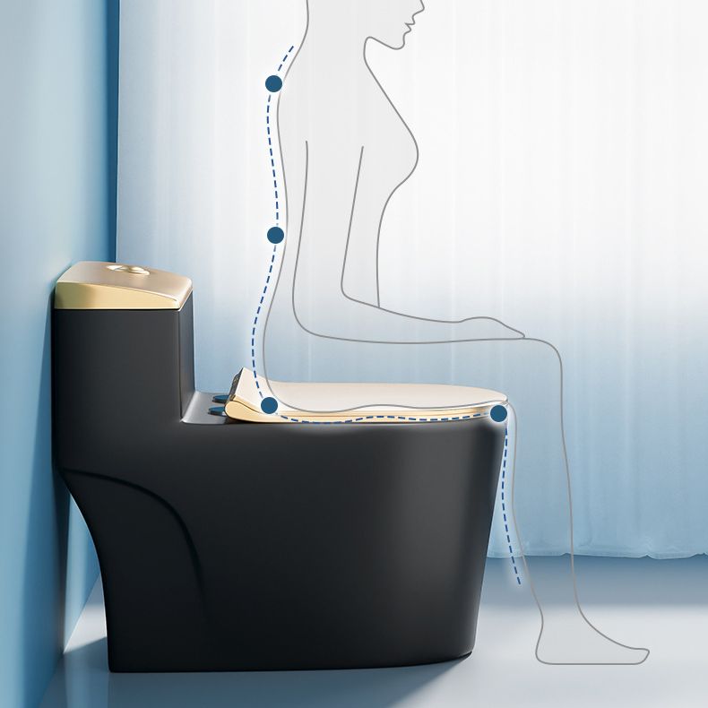 Traditional One Piece Toilet Floor Mounted Black Toilet Bowl with Seat for Washroom