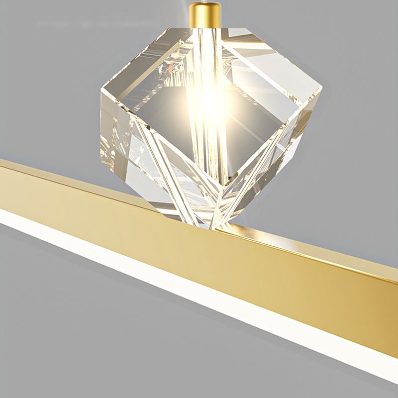Gold LED Island Light Crystal Island Hanging Light with Acrylic Shade for Living Room