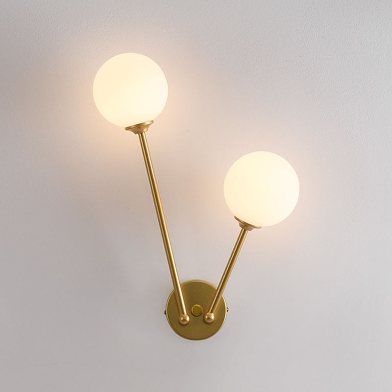 Modern Minimalist Style Double Globe Wall Lighting Fixtures 2 Lights Wall Sconces with Glass Shade