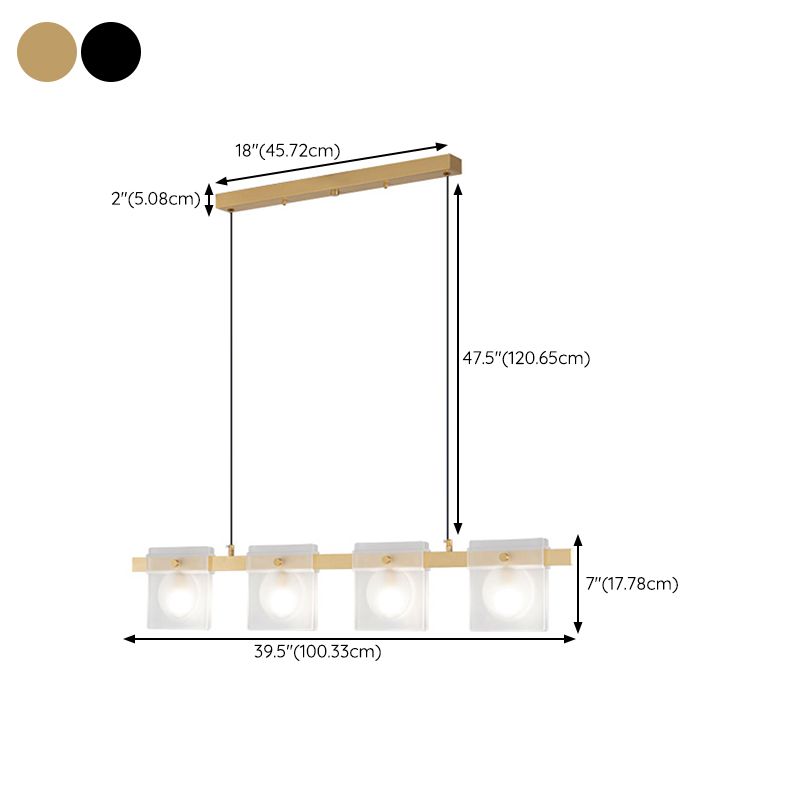 Multiple-Light Rectangular Island Pendant Modern Glass Island Lighting