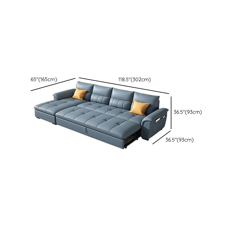 Stainless Steel Blue Genuine Leather Living Room Flared Arm Sofa