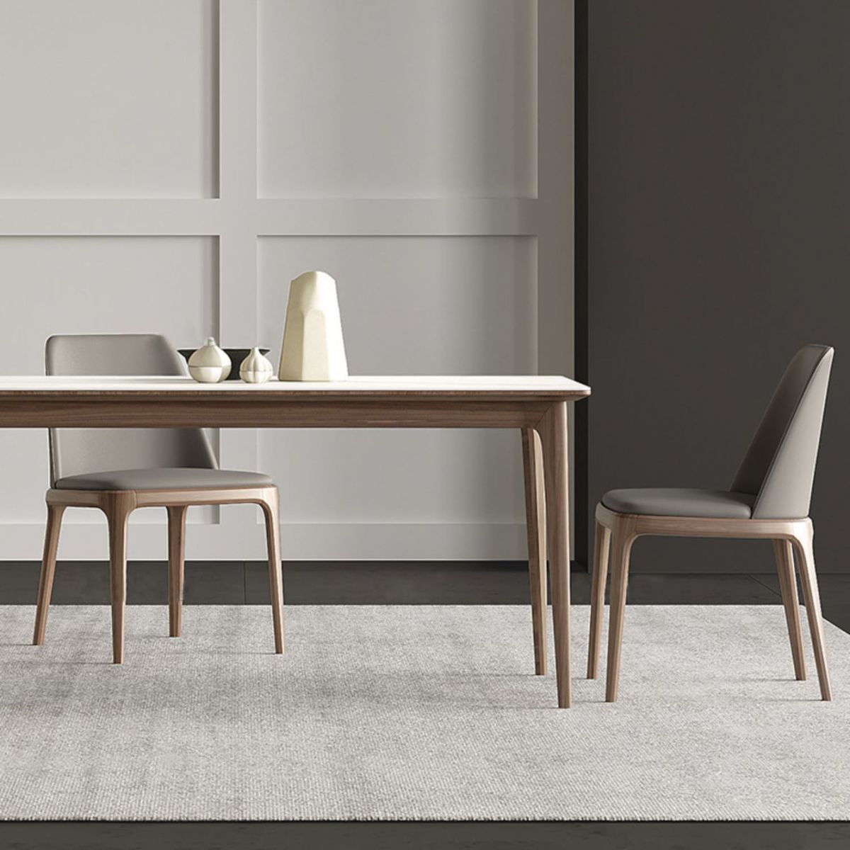 Stone Top Dining Table Set with Ash Wood Frame 1/3/4 Pieces Modern Dinette Set