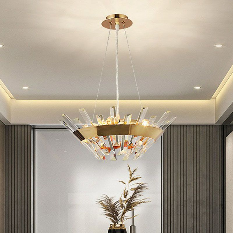 Iluminación de lámpara de lámpara cónica prisma de cristal sala de estar luz colgante en oro