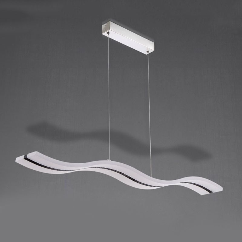 Acrylic White Linear LED Island Light in Modern Style Wrought Iron Pendant Light for Dining Room