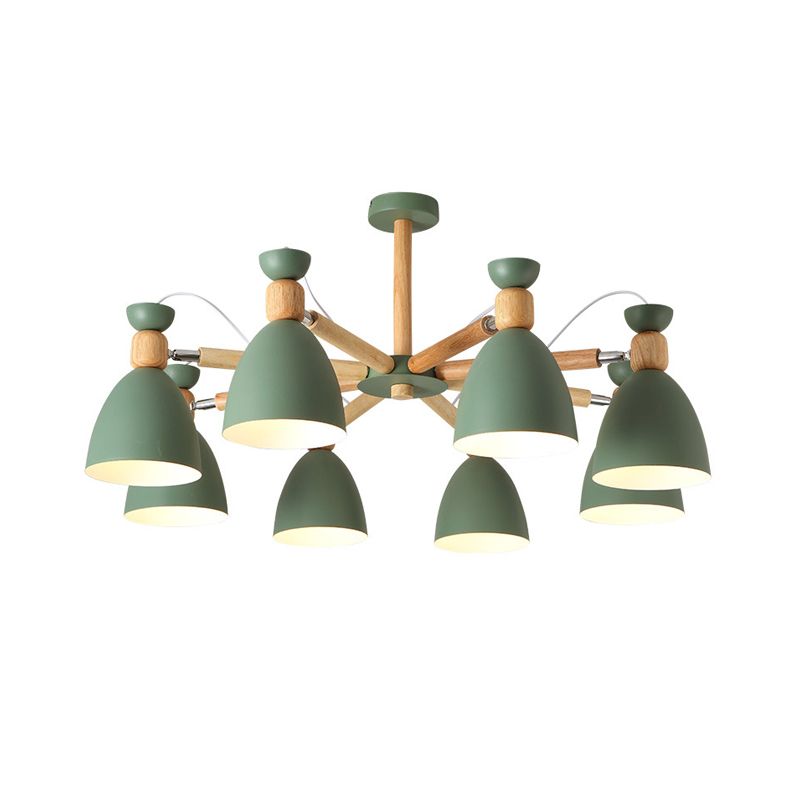 Metal Flared Semi-Flush Mount Contemporary Ceiling Light with Wood Arm for Living Room