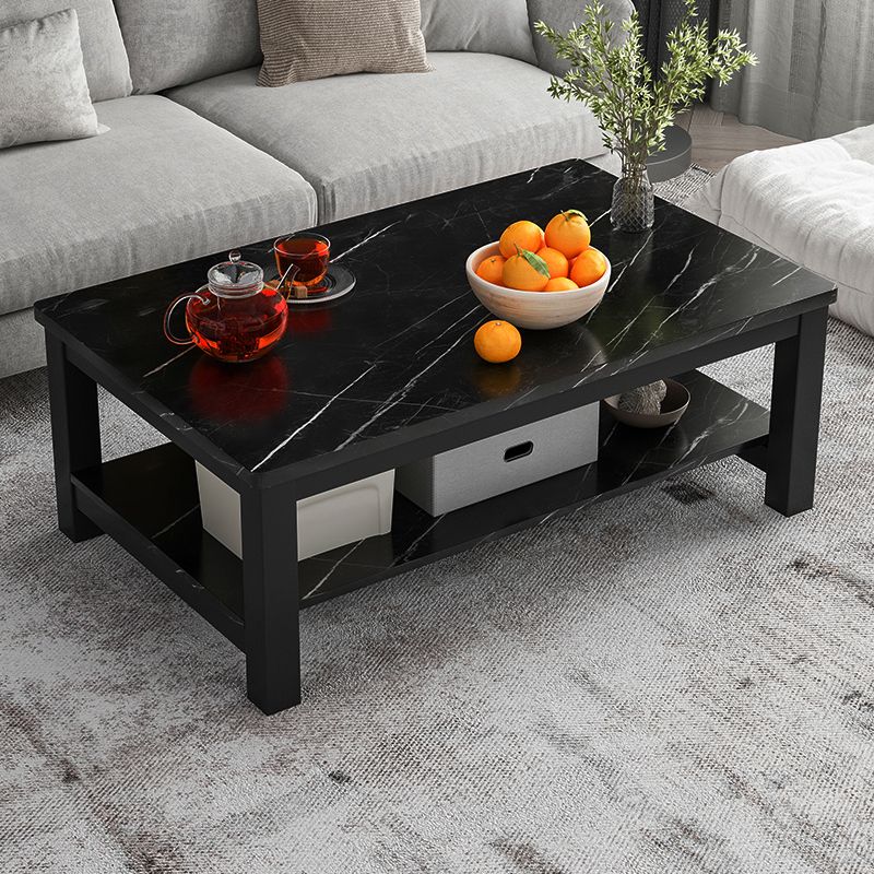 Modern Rectangular Coffee Table 4 Legs Cocktail Table with Shelf
