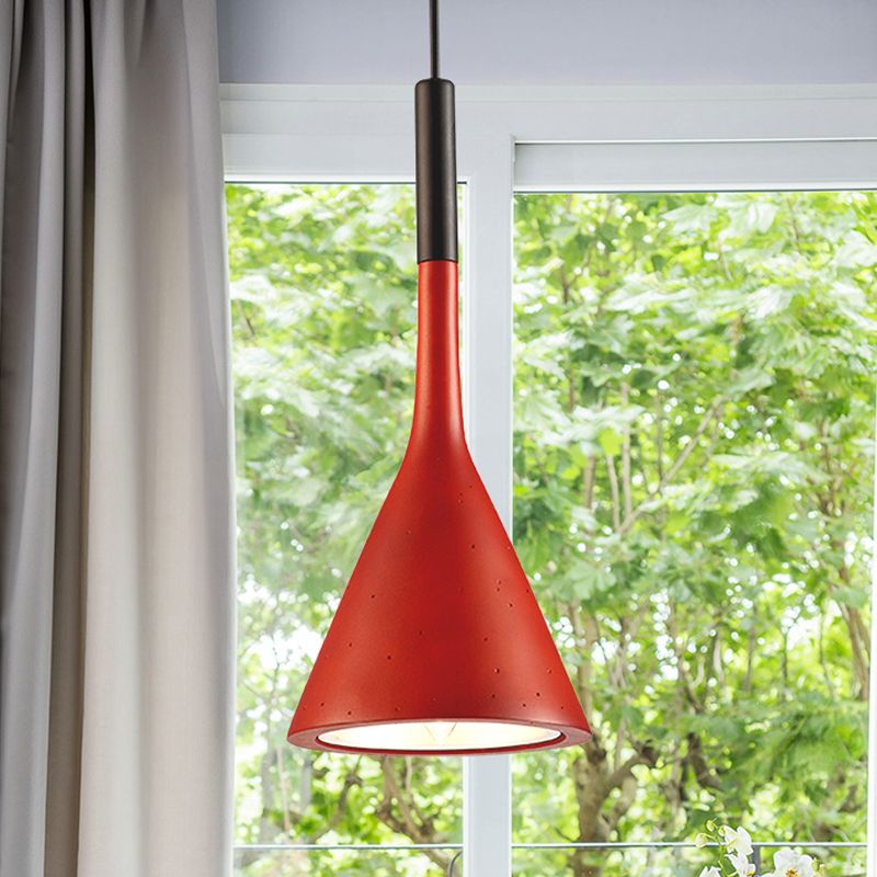 Metallic Funnel Shade Hanging Lamp Adult Bedroom 1 Bulb Contemporary Pendant Light