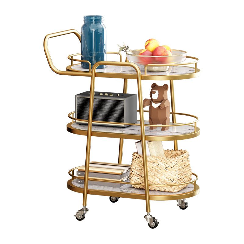 Dining Room Prep Table in Gold Legs Kitchen Trolley with Casters
