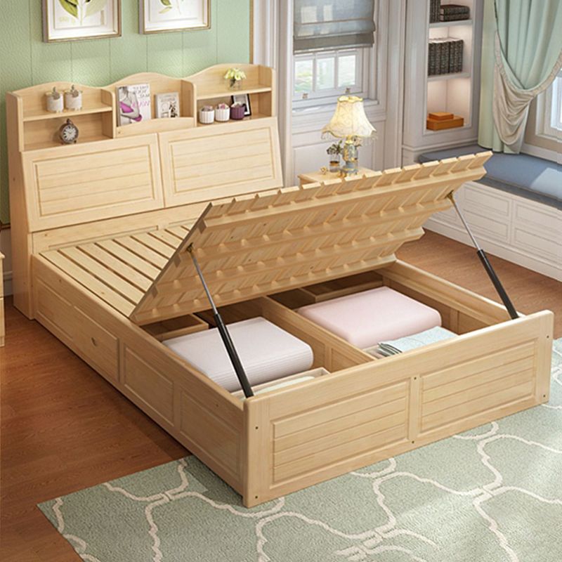 Modern Solid Wood Bed Frame Headboard Standard Bed with Storage