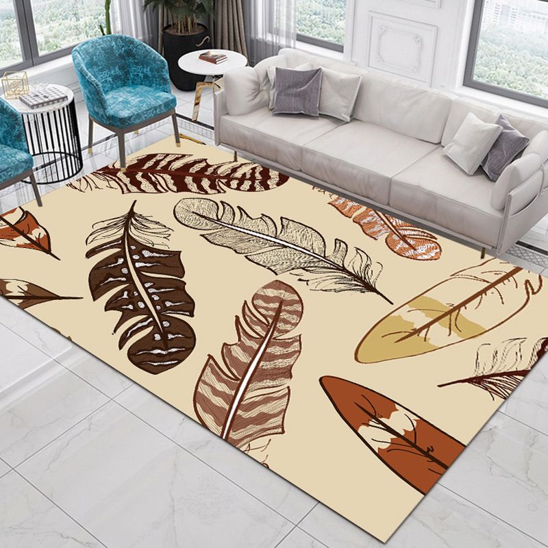 Simplicity Contemporary Area Rug Stylish Feather Pattern Carpet Polyester Non-Slip Backing Rug for Living Room