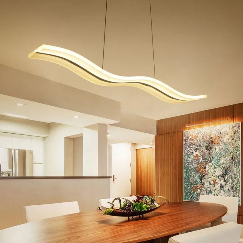 Linear Shape Chandelier Lighting Modern Style Metal 1 Lights Island Lamp in White