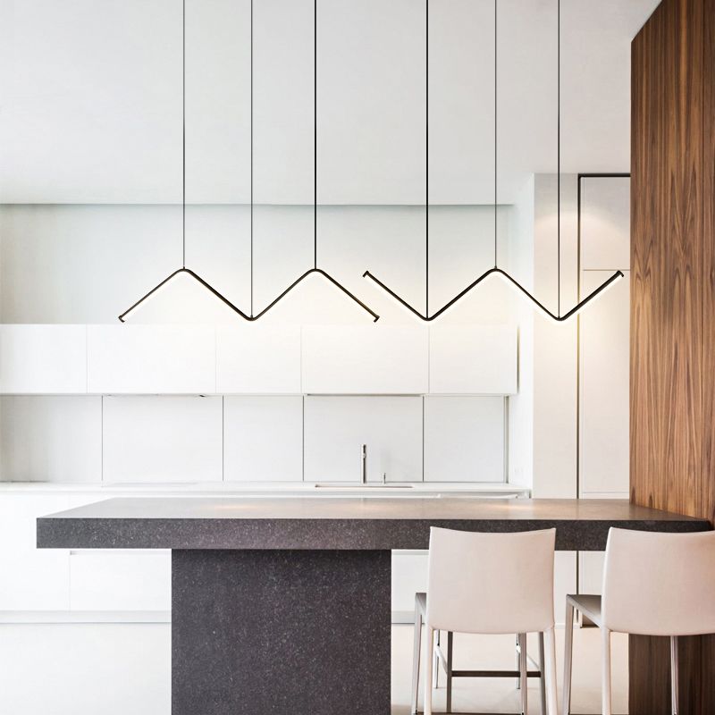 W Shaped Pendant Light Fixture Artistic Metal LED Hanging Island Light for Dining Room