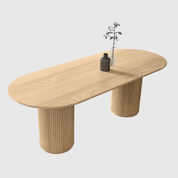 Modern Ash Wood Table for Restaurant Oval Table with Double Pedestal