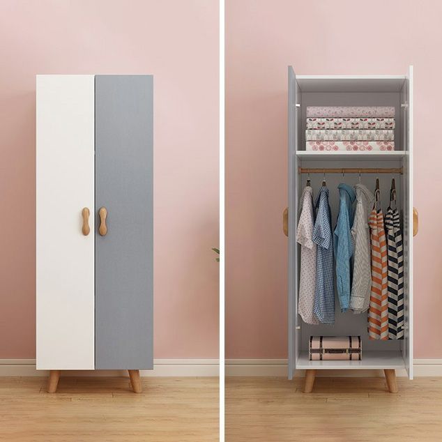Matte Finish Cabinet with Clothes Rail Modern Hinged Door Wardrobe for Home