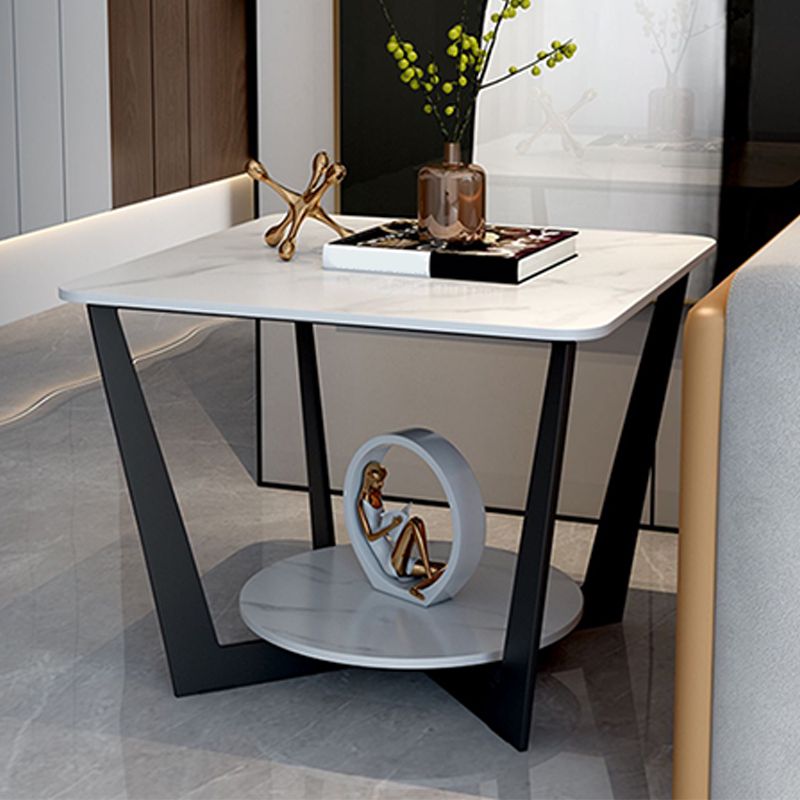 Modern Square Side Table Slate Sofa Corner Table with Storage