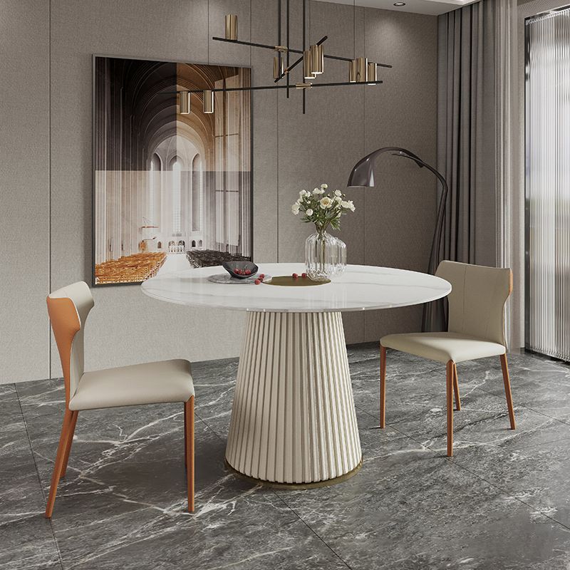 Modern Dining Room Set Standard Height with Sintered Stone Top and Pedestal Base Table Set